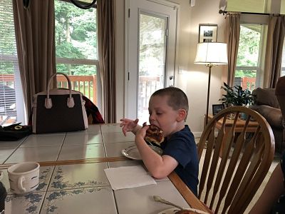 I think he likes it!
Just right, and perfectly soft, sweet, gooey.
