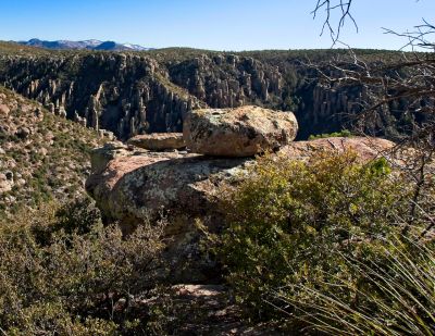 Masai Point Overlook at Chiricahua Ntl Monument
This is a shot from the nature trail at Masai Point.  It was a white-bright day and we weren't up to another hike just yet, so we drove up to the overlook.  It was so bright that we needed filters we did not have.
