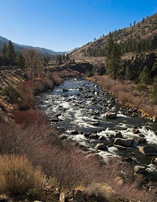 The Truckee River at Verdi, NV.on a sunny winter morning.
